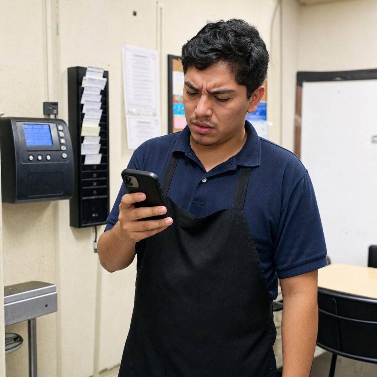 Employee checking a paycheck and pay stub for unpaid wages
