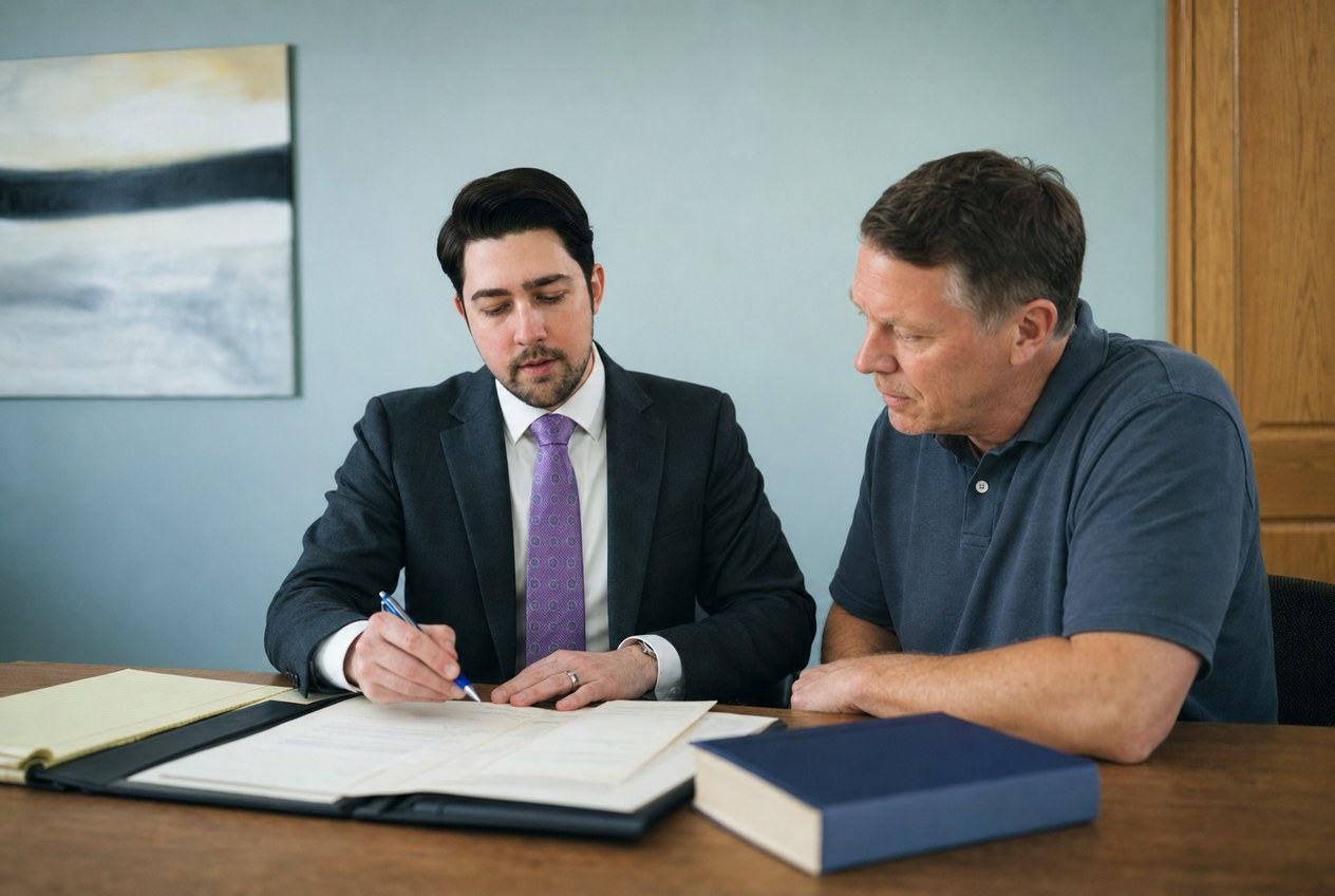 Attorney reviewing documents with a client